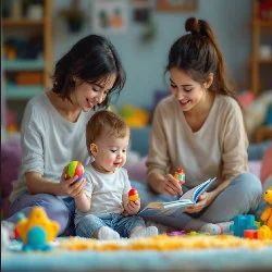 Dos mujeres jugando con un niño
